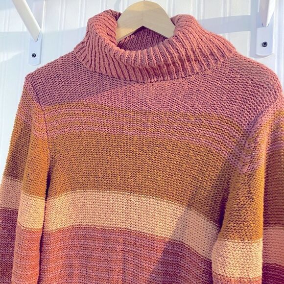 L*Space Jetsetter Serape Stripe Chunky Knit Turtleneck Sweater Dress Sz S - Picture 5 of 7